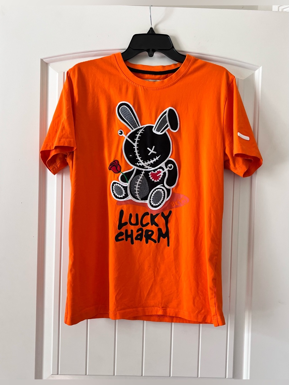 Bkys T-Shirt Lucky Charm‎ Psycho Stitched Bunny Orange Grunge Size Small Shirt
